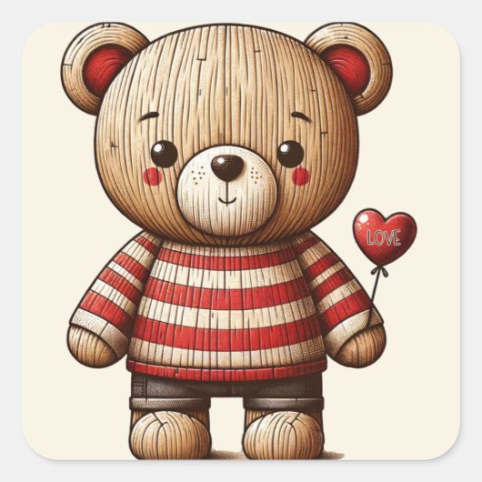 Schattige Teddy Bear Vierkante Sticker (Voorkant)