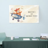Schattige Teddy Bear Vliegtuig 1e Verjaardagsfeest Spandoek (Beurs)