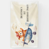 Schattige Teddy Bear Vliegtuig 1e Verjaardagsfeest Spandoek (Verticaal)