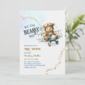 Schattige Teddy Bear Vliegtuig Baby Jongensdouche Kaart (Staand voorkant)