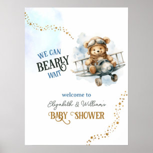 Schattige Teddy Bear Vliegtuig Baby Jongensdouche  Poster