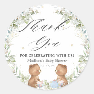 Schattige Teddy Bears High Tea Party Twins Baby sh Ronde Sticker
