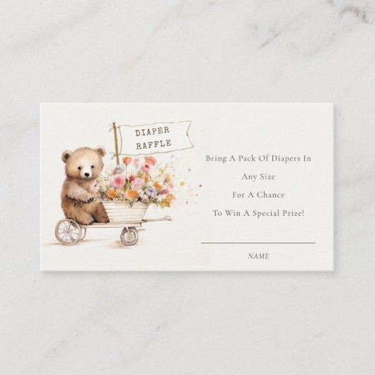 Schattige Teddy Bloemenwagen Luier Raffle Baby sho Informatiekaartje (Voorkant)