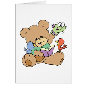 schattige teddy draagt de verbeelding in een leesb