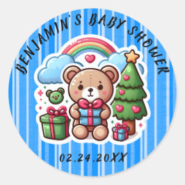 Schattige Teddybeer Baby shower Classic Ronde Stic Ronde Sticker