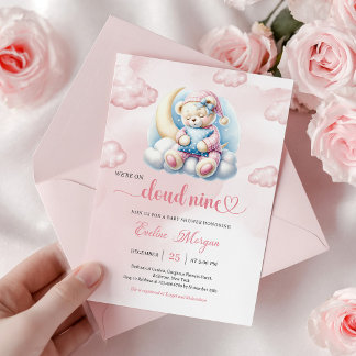 Schattige Teddybeer Baby Shower Uitnodiging Cloud