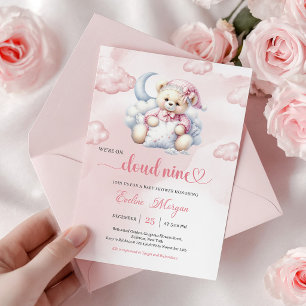 Schattige Teddybeer Baby Shower Uitnodiging Cloud