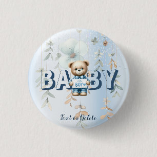 Schattige teddybeer blauwe bloemen mooie party ronde button 3,2 cm