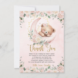 Schattige teddybeer blush roze bloemig meisje Baby Bedankkaart