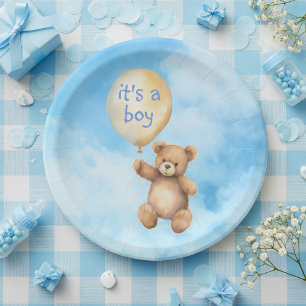 Schattige teddybeer drijvend ballon baby shower papieren bordje