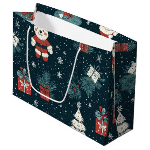 Schattige teddybeer & Kerstman op donkergroen (1) Groot Cadeauzakje