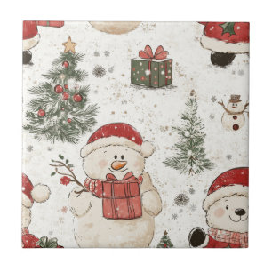 Schattige teddybeer & Kerstman op wit (2) Tegeltje
