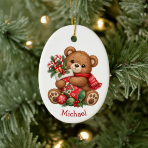 Schattige teddybeer kous knuffel Kerstmis Keramisch Ornament