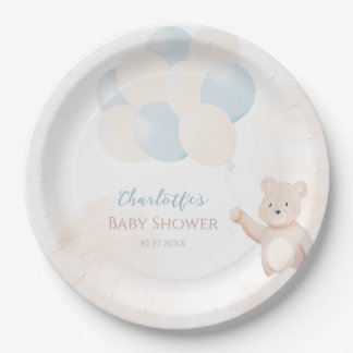 Schattige teddybeer met ballonnen jongens baby sho papieren bordje