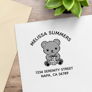 Schattige teddybeer met een bes-welfadres rubberstempel