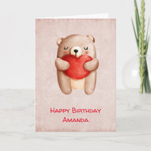 Schattige teddybeer met een rood hart verjaardag kaart
