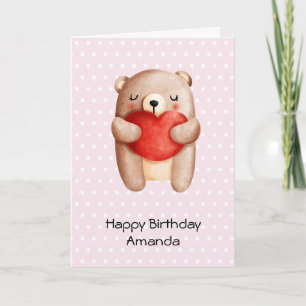 Schattige teddybeer met een rood hart verjaardag kaart