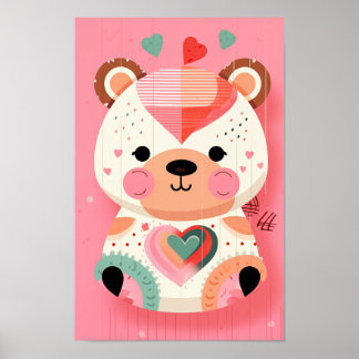 Schattige Teddybeer met Hearts Nursery Poster