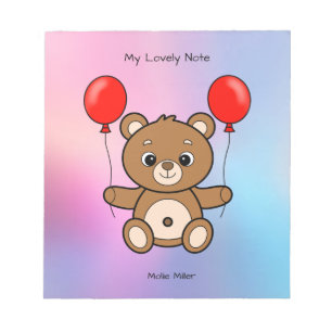 Schattige teddybeer met rode ballonnen cartoon notitieblok