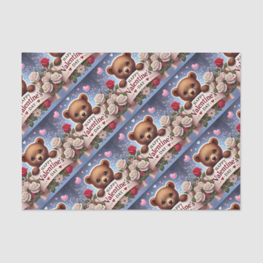 Schattige teddybeer met Rozen Tissuepapier (Voorkant)