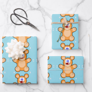 schattige teddybeer op blauw inpakpapier vel
