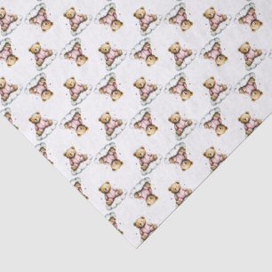 Schattige teddybeer op een pluizige wolk roze pyja tissuepapier