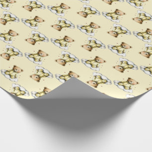 Schattige teddybeer op een wolk Geel hoodie romper Cadeaupapier