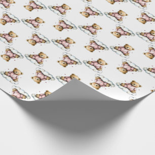 Schattige teddybeer op een wollige wolk roze pyjam cadeaupapier