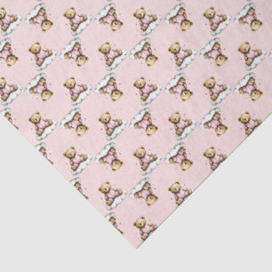 Schattige teddybeer op wolkje roze pyjama tissuepapier