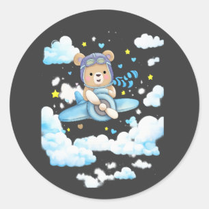 Schattige teddybeer piloot vliegtuig ronde sticker