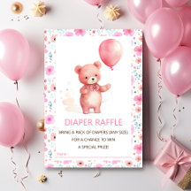Schattige Teddybeer Roze Balloon Diaper Raffle Tic