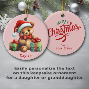 Schattige Teddybeer Santa Hat Kinder Keramisch Ornament