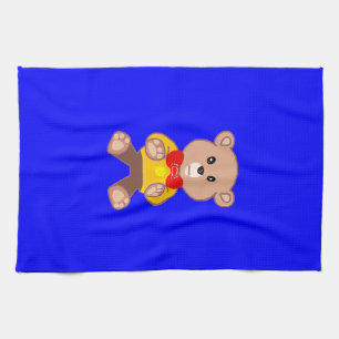 Schattige Teddybeer stripfiguur op blauw Theedoek