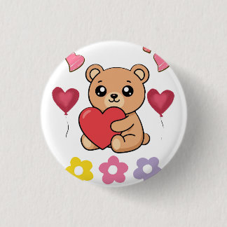 Schattige teddybeer valentijn ronde button 3,2 cm