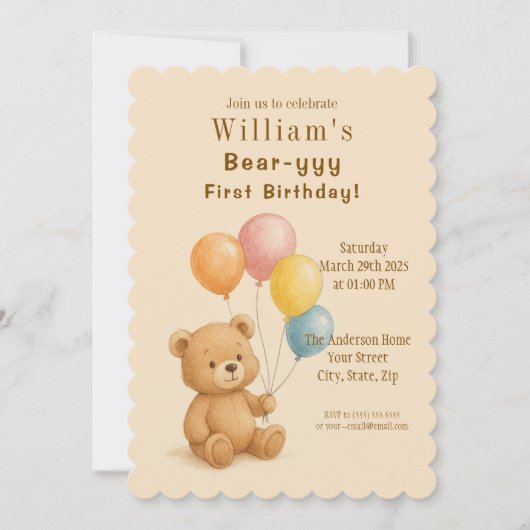 Schattige teddybeer verjaardagsuitnodiging kaart (Voorkant)