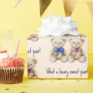 Schattige teddyberen, meisje & jongen tweeling bab cadeaupapier