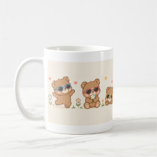 Schattige teddyberen met zonnebrilpatroon Schattig Koffiemok