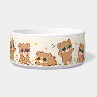 Schattige teddyberen met zonnebrilpatroon Schattig Voerbakje