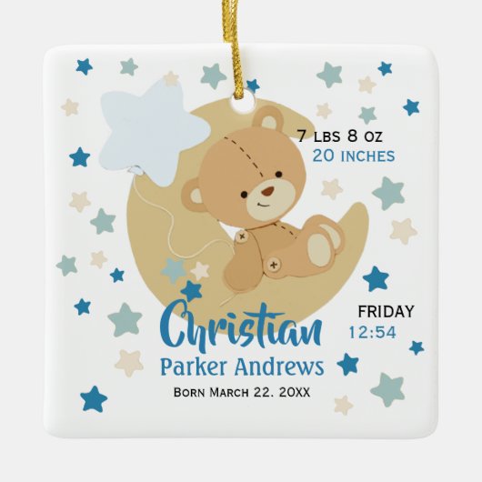 Schattige teeddy Bear Baby Birth Stats Keramisch Ornament (Voorkant)
