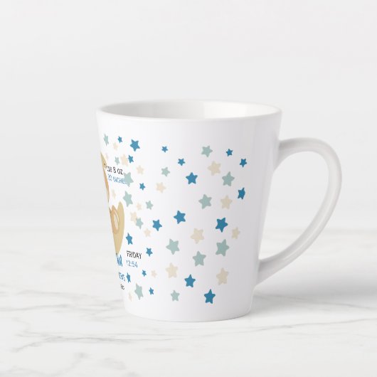 Schattige teeddy Bear Baby Birth Stats Latte Mok (Rechts)