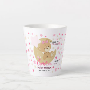 Schattige teeddy Bear Baby Girl Birth Stats Latte Mok