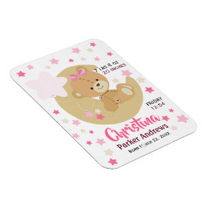 Schattige teeddy Bear Baby Girl Birth Stats Magneet