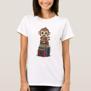 Schattige Tekenfilm Aap Muzikant Speelt Ukulele T-shirt