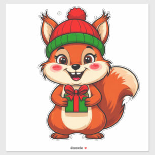 Schattige tekenfilm eekhoorn in feestmuts sticker