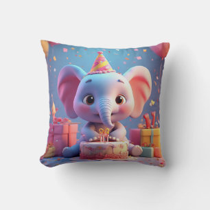 Schattige Tekenfilm Olifant die Verjaardag Viert Kussen
