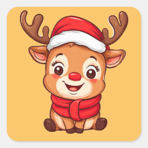 Schattige Tekening Van Een Rendier Met Kerstmannen Vierkante Sticker