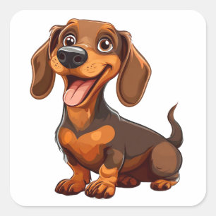 Schattige Tekening van een Sausisuiker Hond Vierkante Sticker