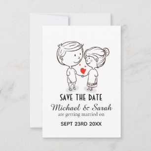 Schattige Tekening van Paar Save the Date Huwelijk