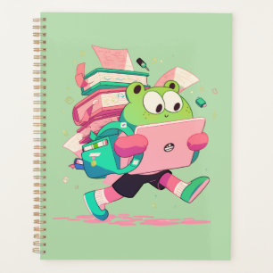 Schattige 'Terug naar school' kikker met boeken en Planner