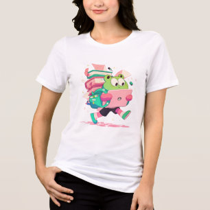 Schattige 'Terug naar school' kikker met boeken en Tri-Blend Shirt